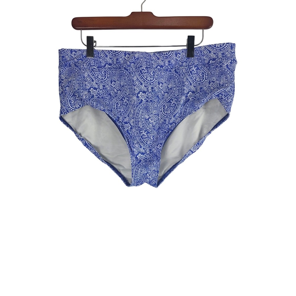 Lands End Swim Bottom 16 Womens Plus Size Blue White Beach‎ Geometric Lake